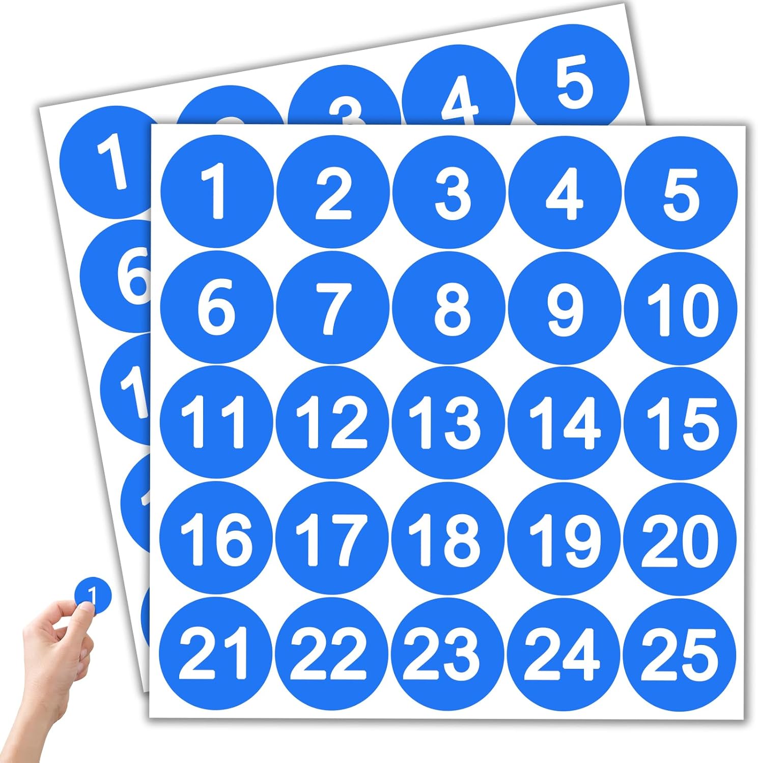 50 Pcs Blue Consecutive Number Stickers 1-25, Vinyl Small Number ...