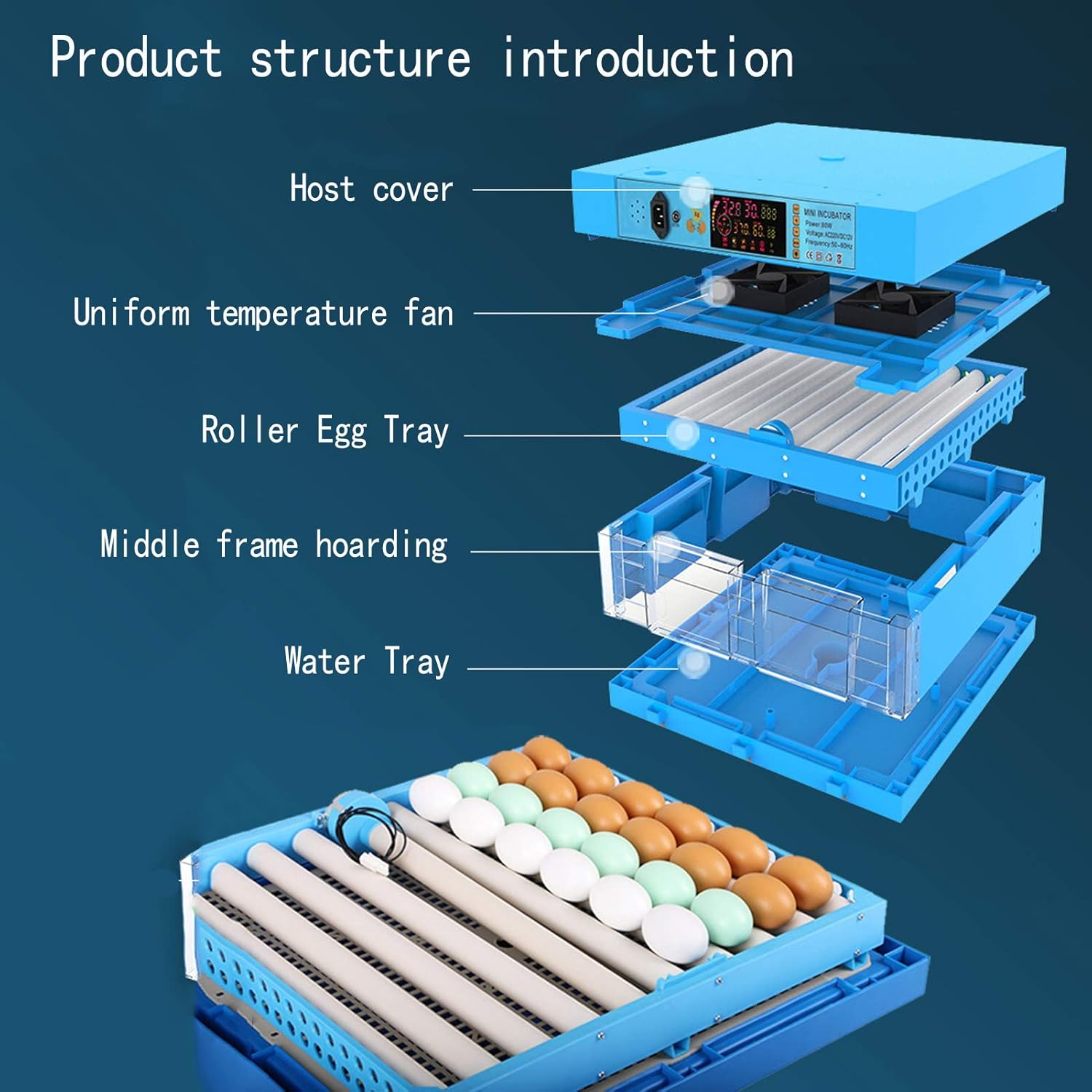 MOOLO Eggs Incubators Automatic Turning and Humidity Control with Intelligent Displays Poultry Hatcher for Hatching Chicken Duck Dove Quail(Size:1 Layer) : Home & Kitchen