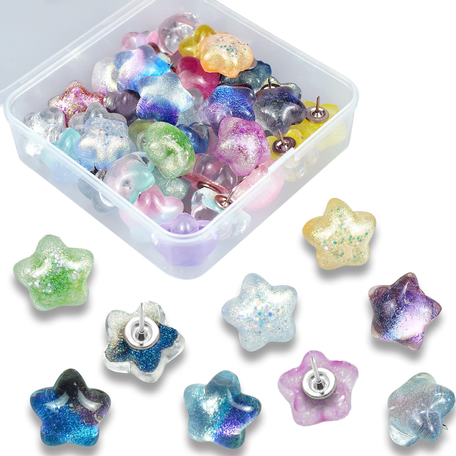 36 chinchetas de estrella de colores, bonitas chinchetas para tablero de corcho, tachuelas decorativas para fotos, fotos, mapas, tablón de anuncios, tablero de anuncios, decoración del hogar, oficina