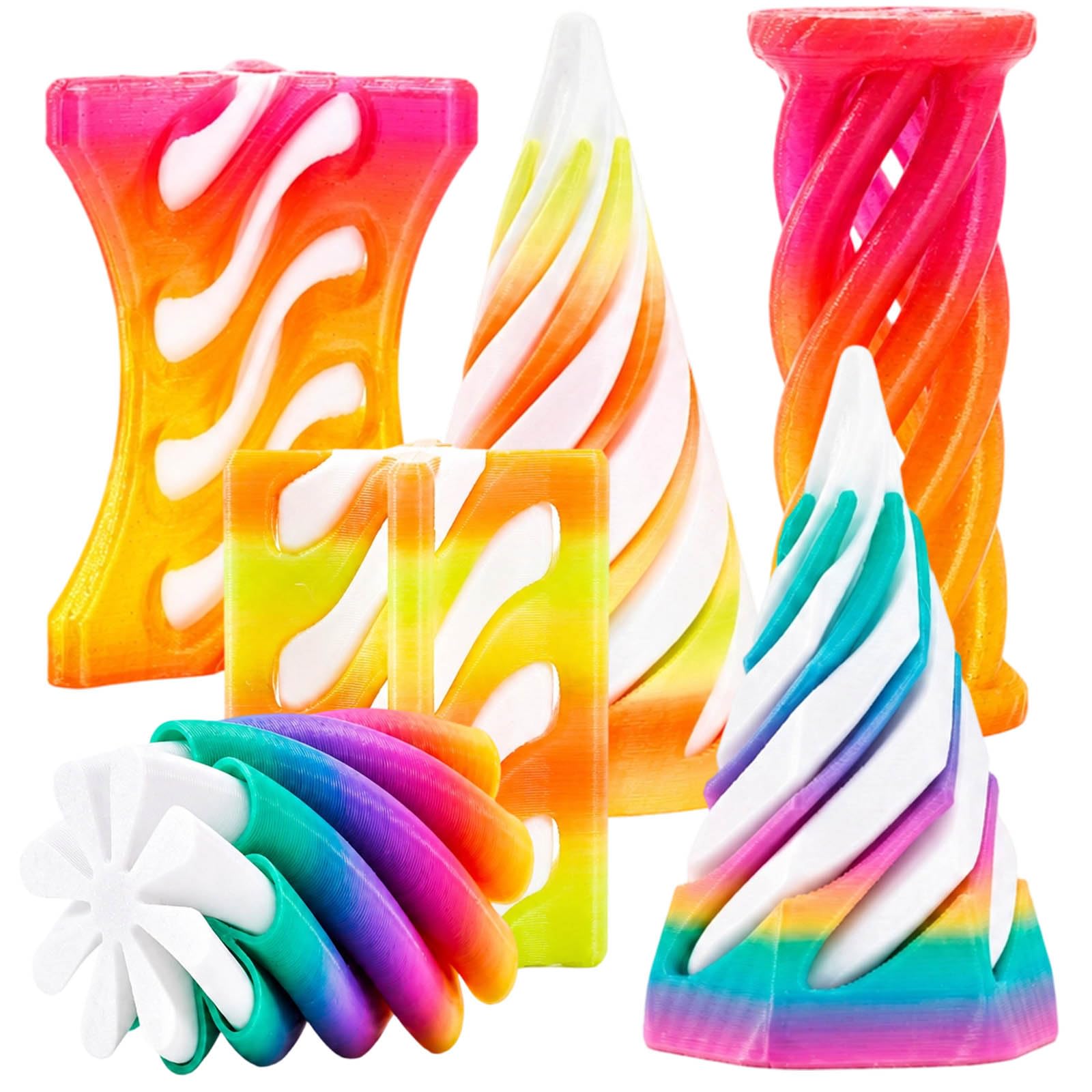 6Pcs Fidget, 3D Printed Spiral Cone Set for Quiet Hand Play & Desk Decor
