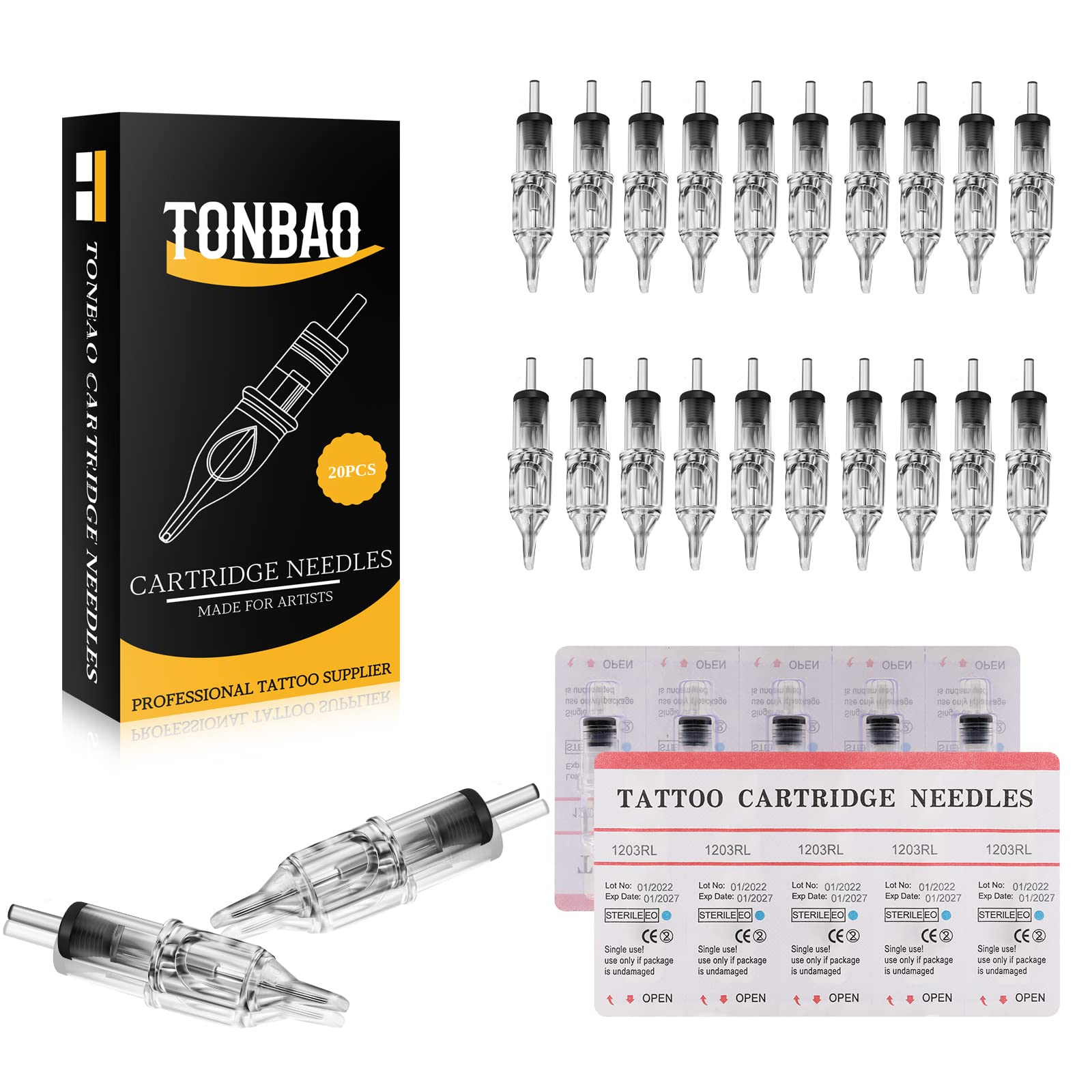 Cartridge Nadeln - TONBAO 20 Stück Cartridges Nadeln 3 Round Liner for Machine Pen(1203RL)