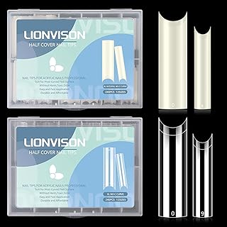 480PCS Extra Long NO C Curve Nail Tips XL, 2 Packs Natural and Clear Nail Tips for Acrylic Nails Professional Set, 12 Sizes Straight Tapered Square Press on False Nail Tips for Nail Art Salon Home DIY