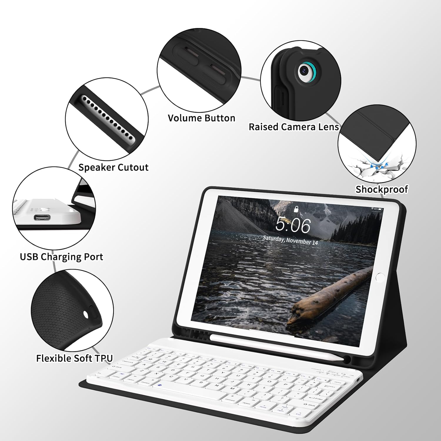 kenke Case with Keyboard for iPad 9th/8th/7th Generation 10.2 inch 2021/2020/2019 Detachable Wireless Bluetooth Keyboard Cover Thin & Light with Left Side Pencil Holder Auto Wake/Sleep (Black)