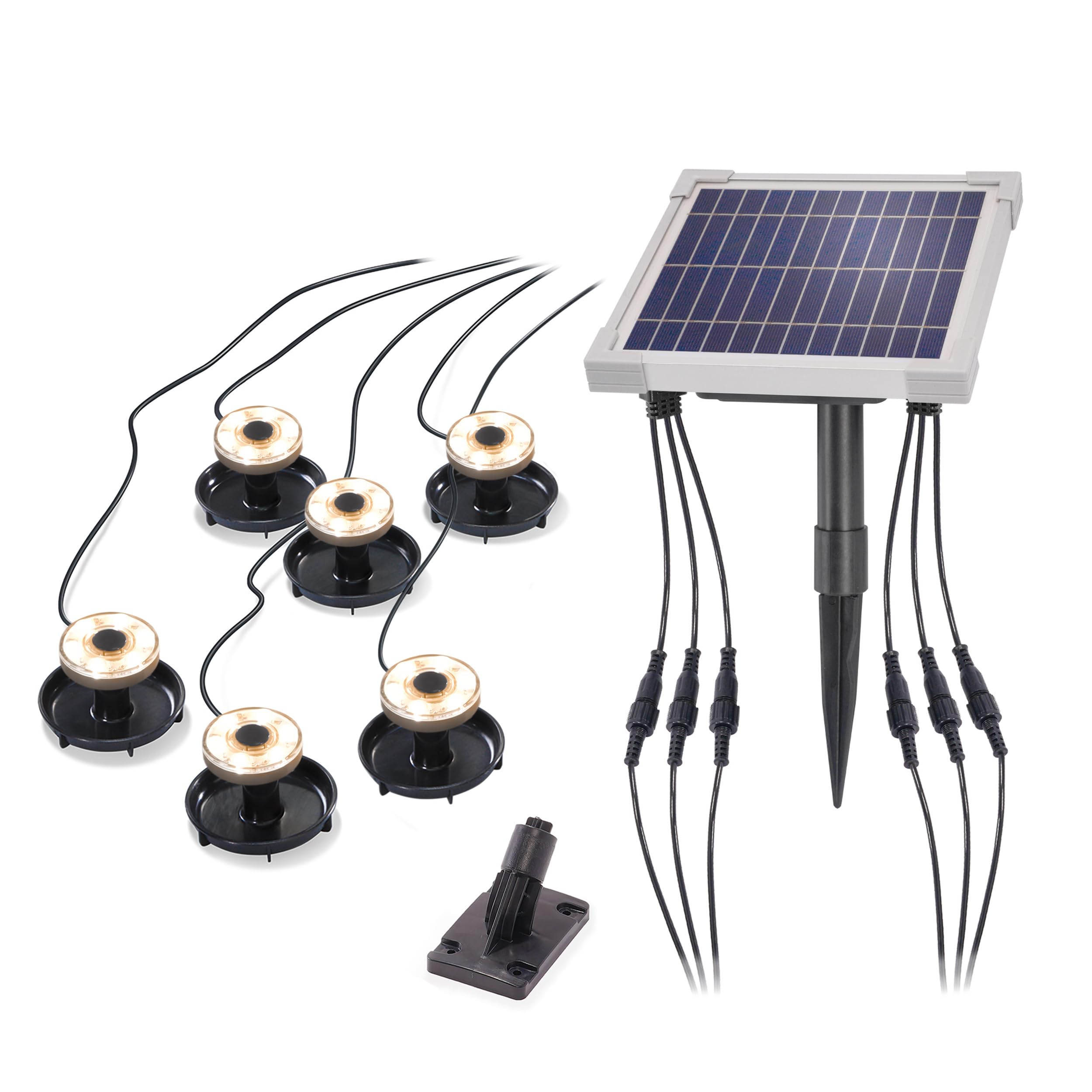 Esotec Solar Über- und Unterwasserstrahler, 6 Spots warmweiß, Teichbeleuchtung, Solarmodul, Akku, 3m Anschlussleitung, 3000K, IP68 101403