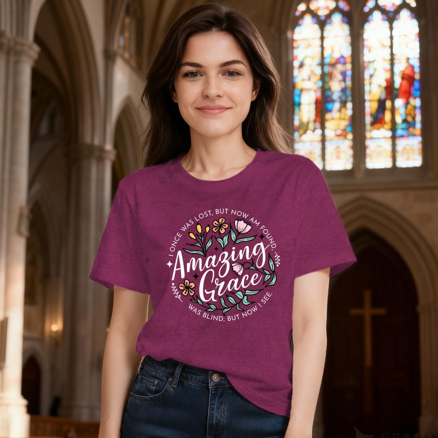 Christian Shirts for Women Faith Jesus Bible Verse Tshirt Amazing Grace Print Tee Tops - Image 2