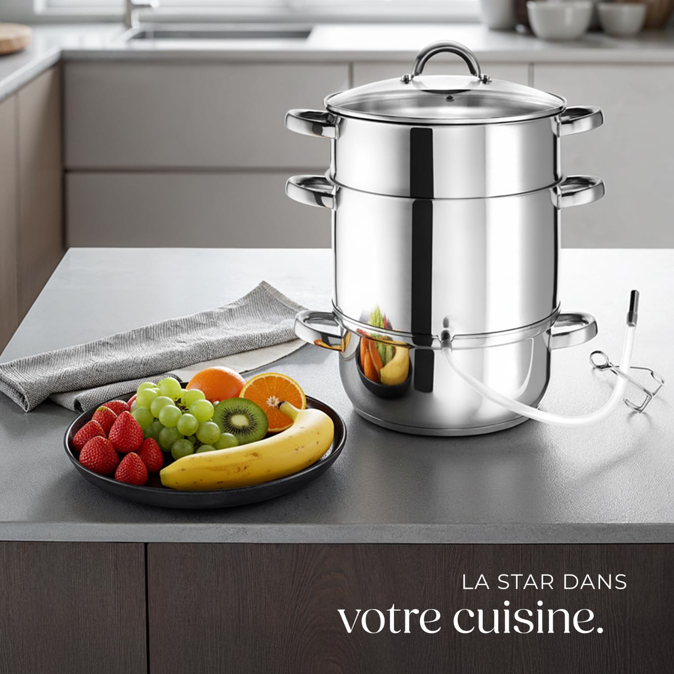 tectake® Extracteur de jus 15L en Acier inoxydable Multi-fonction Centrifugeuse Fruits et legumes Cuiseur-vapeur Presse fruits, tout feux dont induction, lavable au Lave-vaisselle