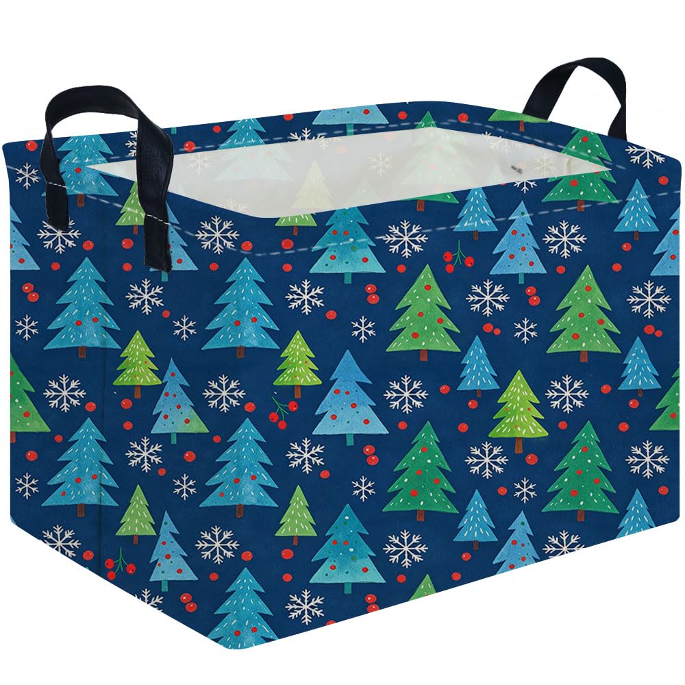 FXOCSHE Rectangular Snow Christmas tree Basket,Nursery Hamper,Waterproof and foldable Tree Basket Baby Storage Bin,Happy New Year decor(Snowflake Tree) — image 1