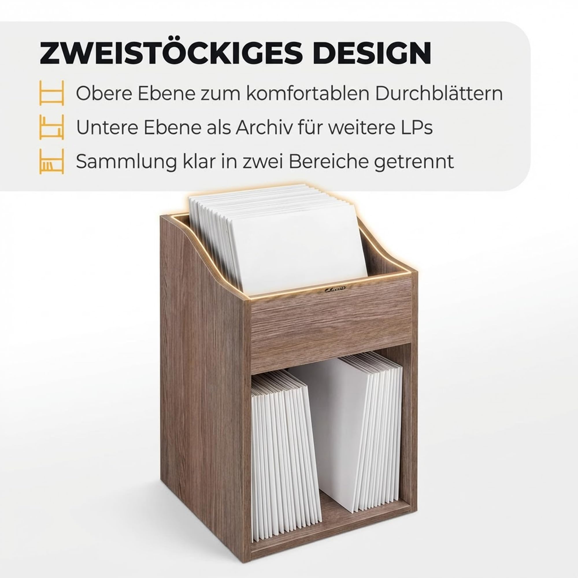 Zomo VS-Box 100/2 Vinyl Aufbewahrungsbox - 360 x 335 x 560 mm - Walnuss - MDF Holz - Regal für Schallplatten 200 bis 240 LPs