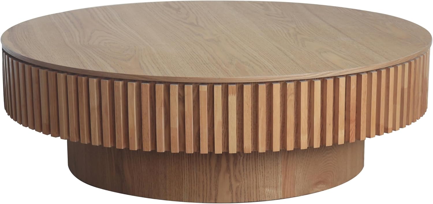 39.37'' Round Coffee Table with Storage, Solid Wood Veneered Modern Coffee Table Accent Tea Table for Living Room, Bedroom, Apartment or Office
