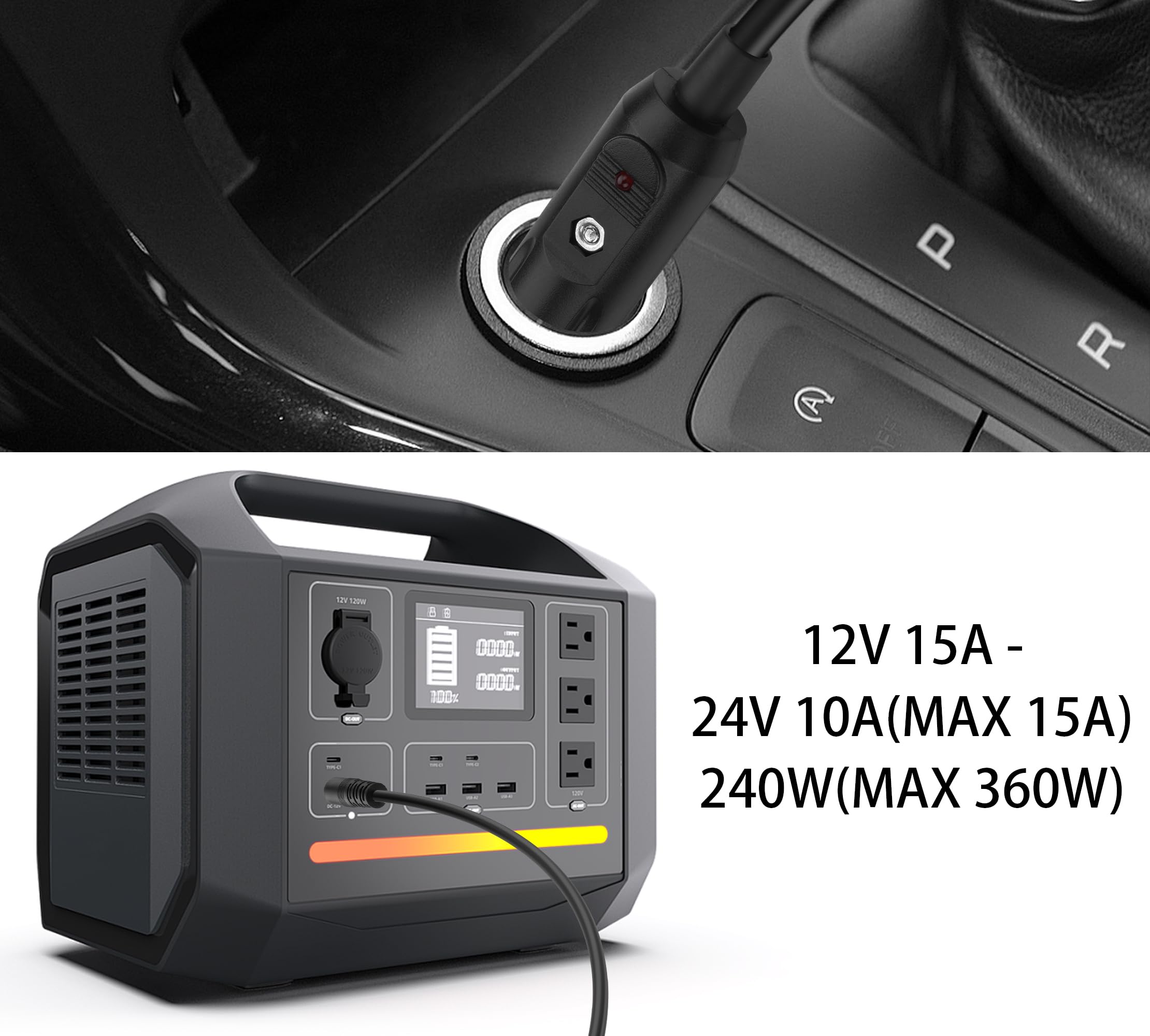 YAODHAOD Cavo caricabatterie da auto 12 V max 10 A 1,8 m, angolo retto DC 5,5 x 2,5 mm, 14 AWG, caricabatterie accendisigari per lettore DVD, router, GPS, fotocamera, CCTV