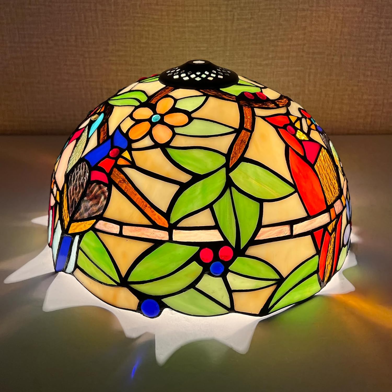 Capulina Tiffany Lamp Shade 12 Inches Wide Accessories Replacement Cardinal Birds Style Stained Glass Lampshade for Table Lamp