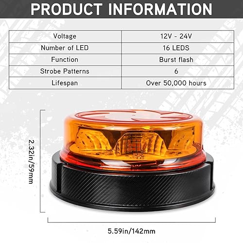 Miniatura 2 de 1 luz estroboscópica para camiones con 25 cables interiores, luz magnética naranja de 12 v24 V, 6 modos para automóvil, camión, UTV, SUV, tractor,
