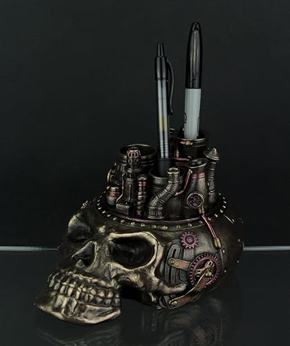 Miniatura 2 de VERONESE DESIGN Titular de la pluma del escritorio de la chimenea del cráneo humano del estilo Steampunk del final