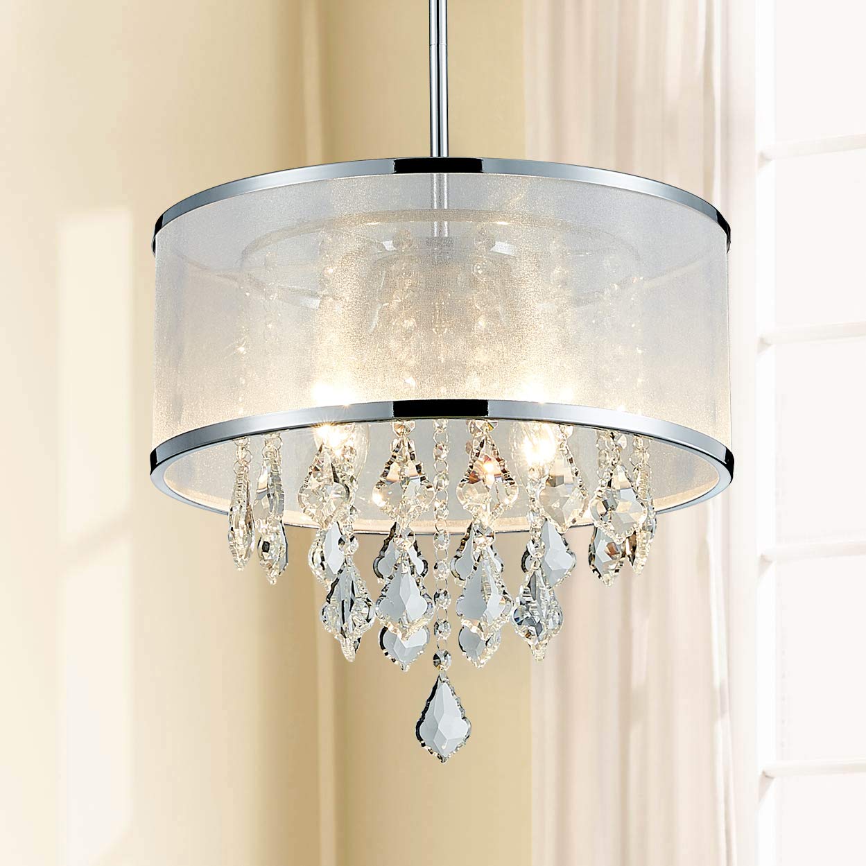 BESTIER Moderno colgante de cristal tambor araña iluminación lámpara de techo lámpara comedor comedor baño dormitorio sala de estar 4 E14 bombillas requeridas
