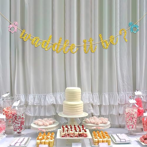 Miniatura 4 de Deloklte Waddle It Be - Cartel de pingüino para baby shower, revelación de género, decoración de banderines para fiesta de niño o niña, suministros