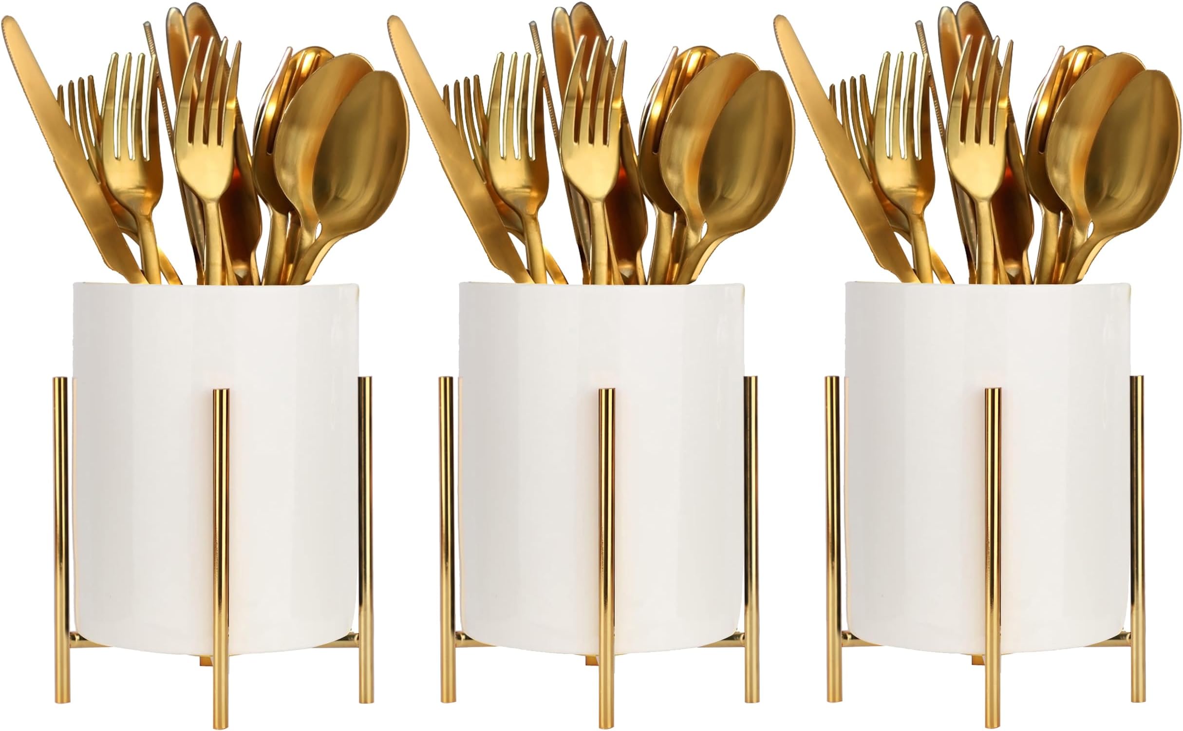 Amazon.com - SIEBOLD Kitchen Utensil Holder,White Ceramic Silverware ...