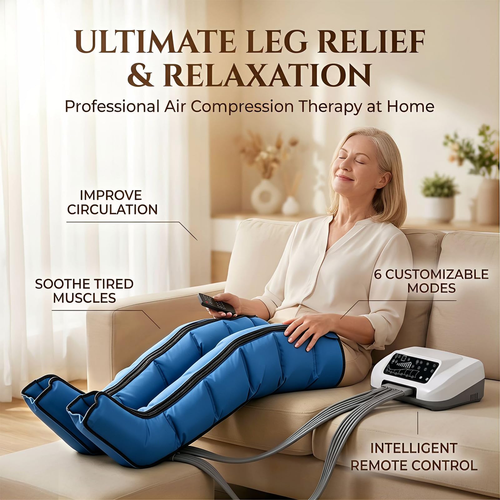 Máquina Presoterapia Para Casa, Masajeador De Piernas Compresión Neumática, Ajuste Automático De Presión, Desagüe Automático, Relajación Corporal Completa, Ideal Para Personas Con Piernas Hinchadas