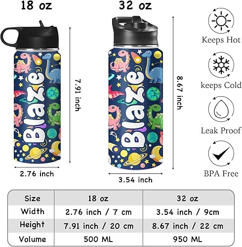Miniatura 3 de WNNNS Botellas de agua personalizadas para niños para la escuela, 18 onzas, taza de acero inoxidable aislada con nombre personalizado con tapa con