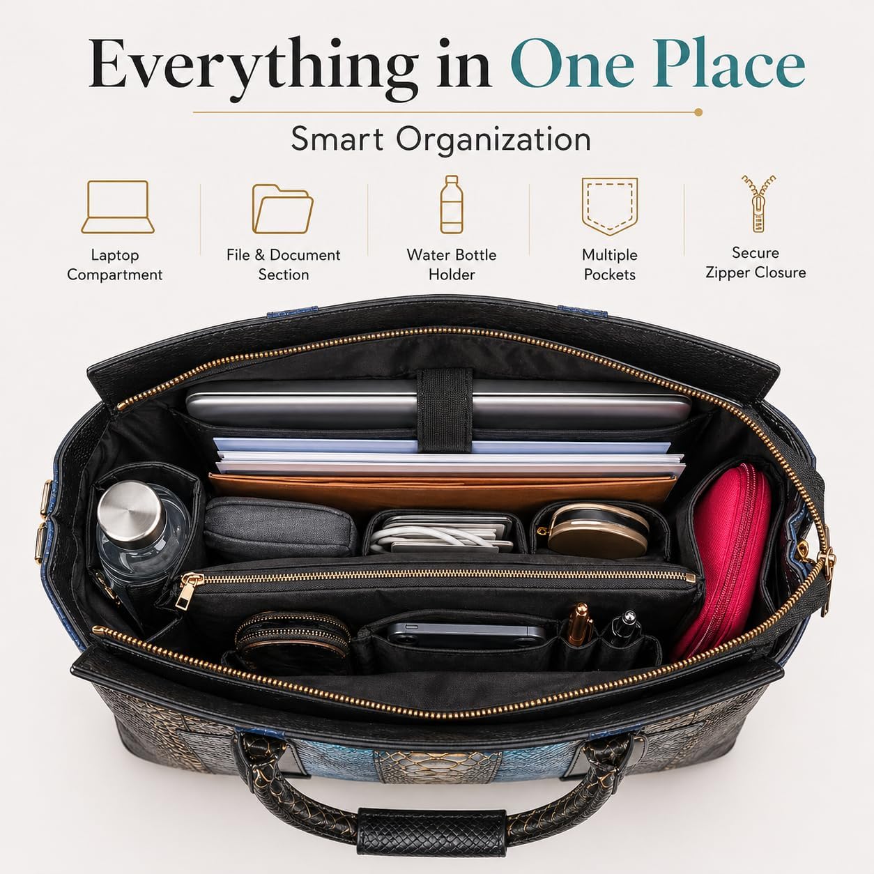 Rolling Laptop Bag for Women with Wheels & Handle Luxury Pure Leather Embossed Work Bag with Laptop Sleeve Travel Briefcase