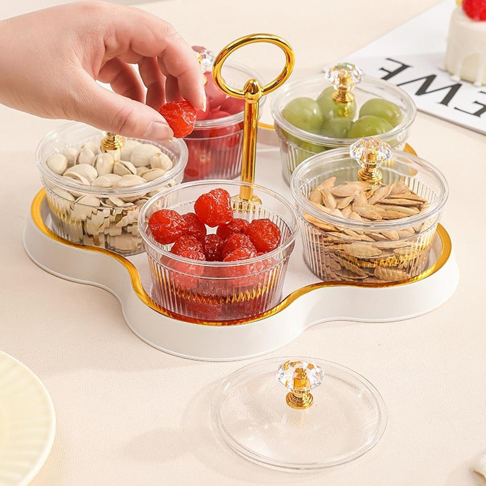 STYLEHEAVEN Dried Fruit Tray Nuts Tray Kitchen Storage Jar for Wedding Dining Room Party Transparent 5 Grids