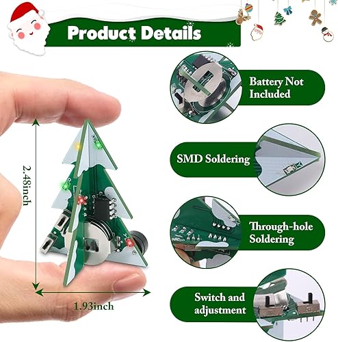 Miniatura 4 de MiOYOOW SMDSMT - Kit de soldadura para árbol de Navidad, colorido LED intermitente, kit de electrónica para bricolaje, kit de práctica de soldadura