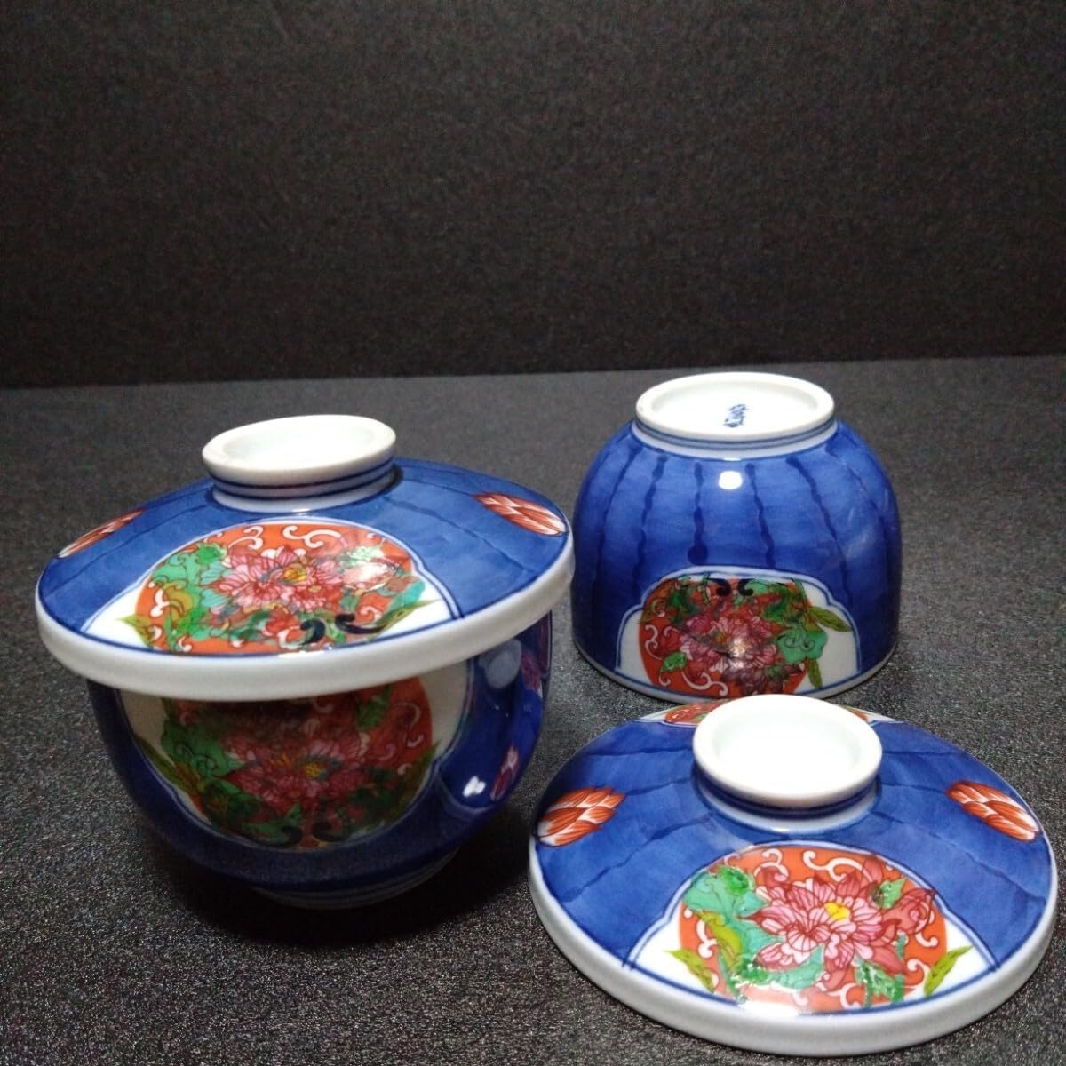 蓋物 ペア 色絵付 錦蒸し茶碗 金彩 古伊万里 蔵出し 初荷 B蓋物 ペア