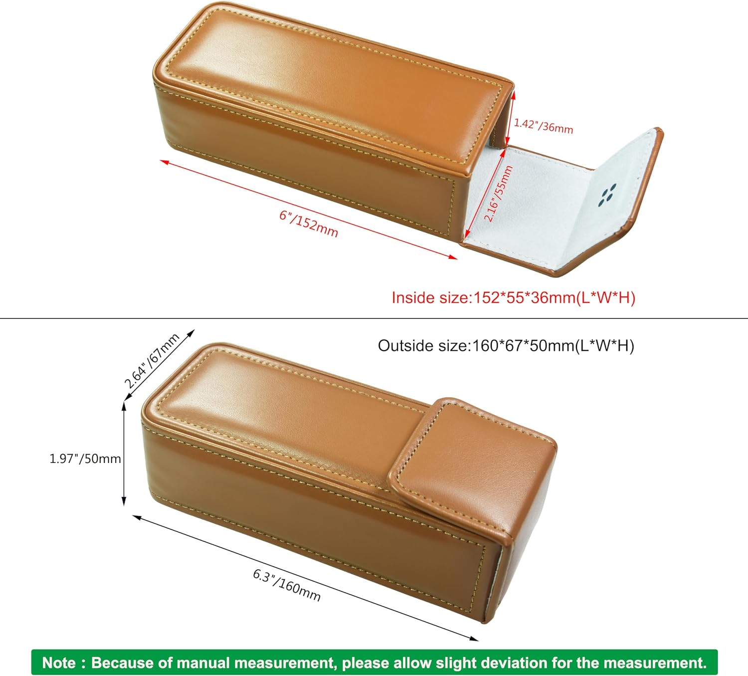 Flip-Top Hard Shell Leather Eyeglasses Case, Brown image 2