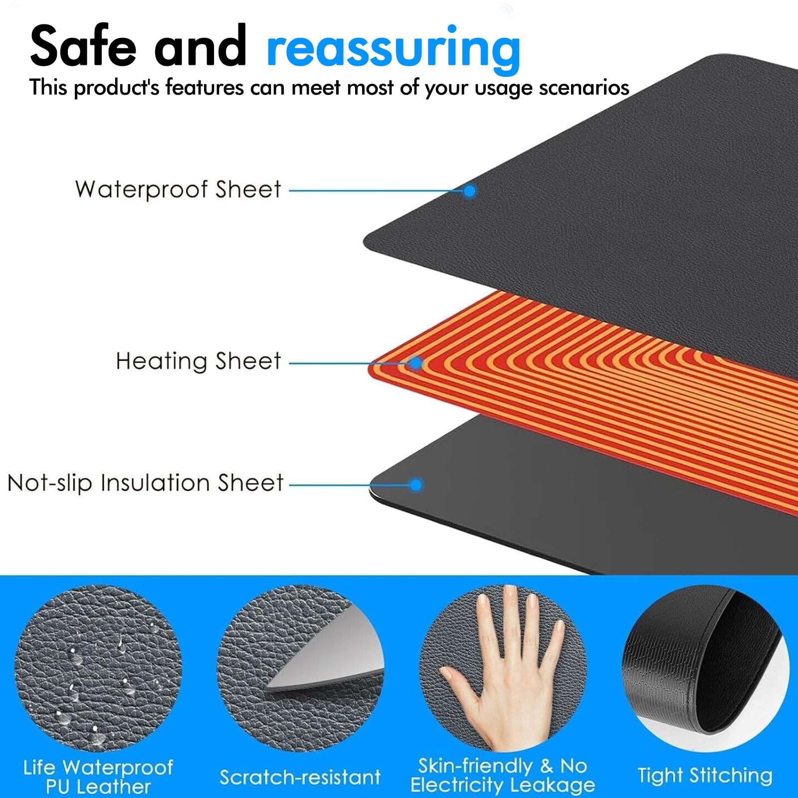 Tapis De Souris Chauffant SPORWAY 80x33 Cm - 5 Niveaux De Température - Étanche - Arrêt Auto 4h - Pour Bureau Et Maison