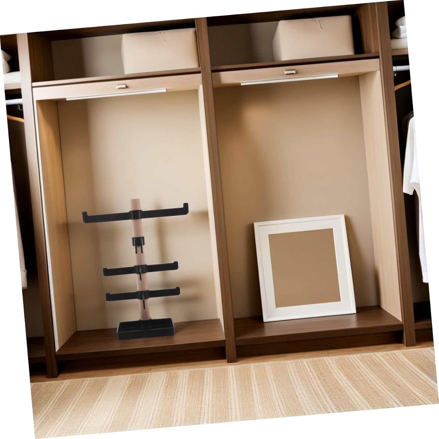 Bike Gear Organizer Eyeglass Rack for Tabletop Cycling Helmet Storage | Wood and Plastic Build, Office and Home Use, Modern Multi Tier Storage