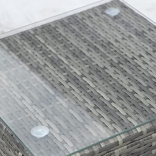 Miniatura 9 de Outsunny Juego de 3 piezas de mimbre para exteriores, muebles de ratán con mesa de centro de cristal, sillas de porche y cojines gruesos para patio