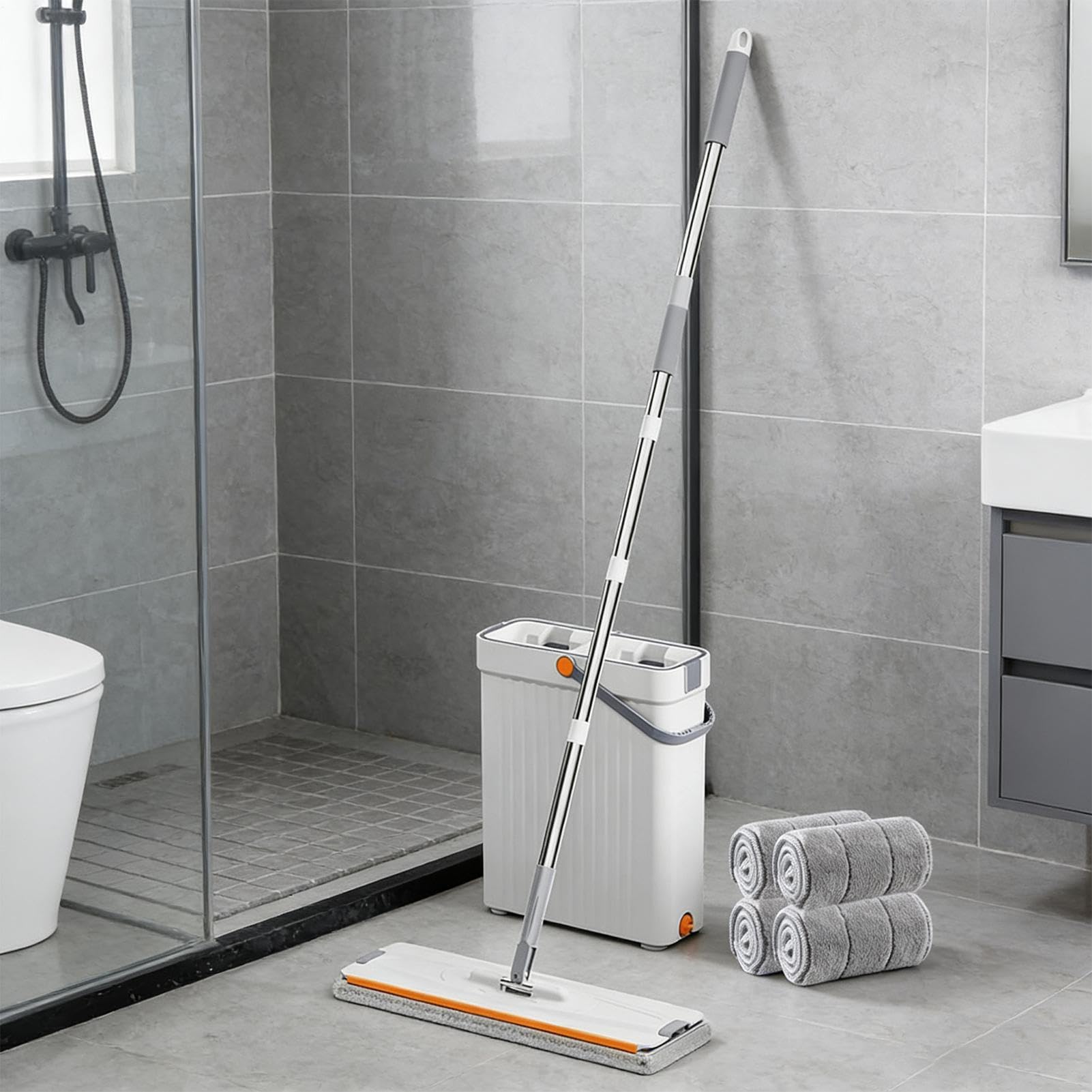Juego de Fregona y Cubo Lavable y de Multis con Escurridor | Limpiador De Suelos Y Balde Para Suelo De Madera Azulejos Cocina Baño Salón Ventana