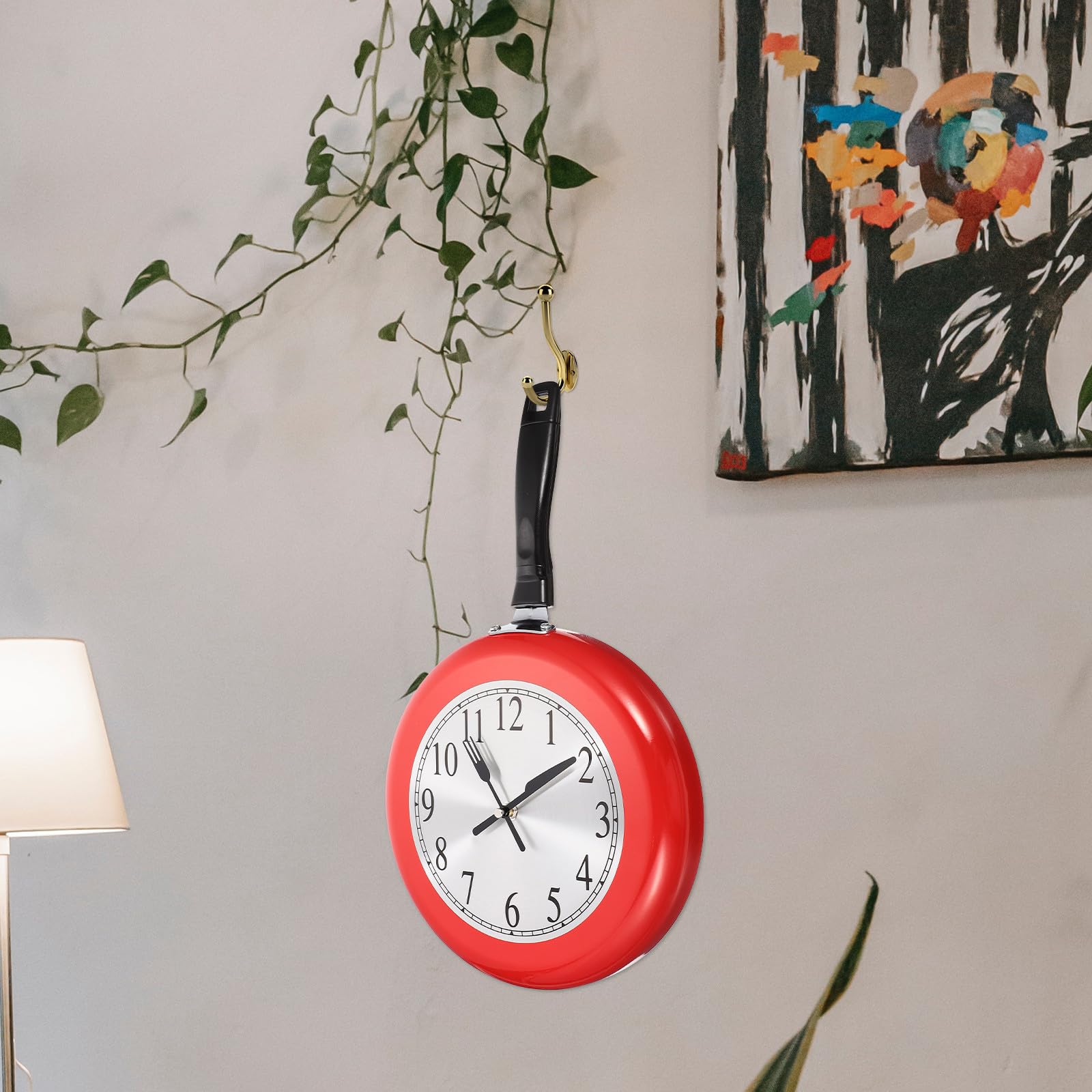 Acciaio Inox Orologio da Parete Silenzioso a Forma di Padella Rosso