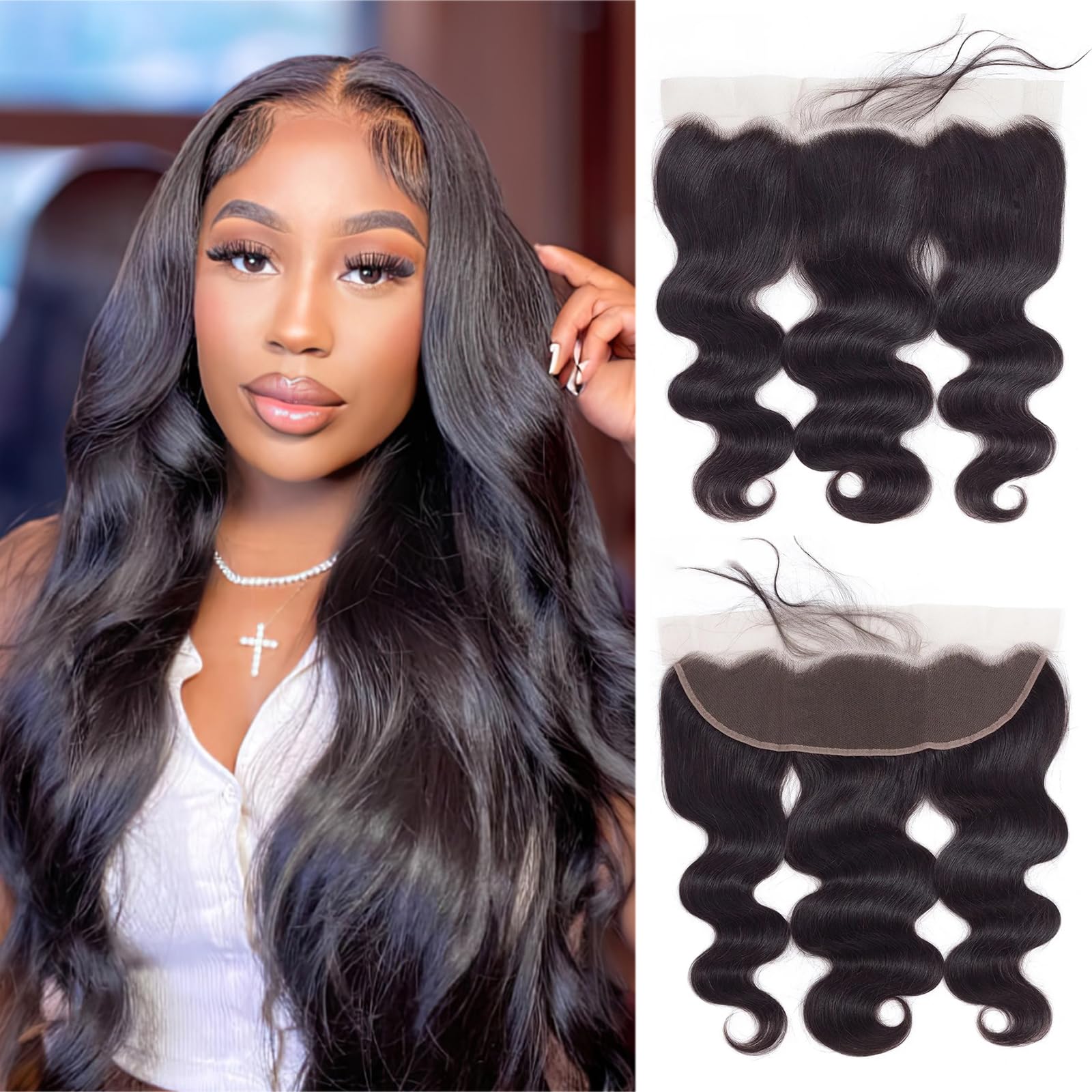 13x4 Lace Frontal Closure Body Wave Ear to Ear HD Lace Frontal 10 Inch Brazilian Human Hair Closure Free Part 150% Density Body Wave Hair Extensions