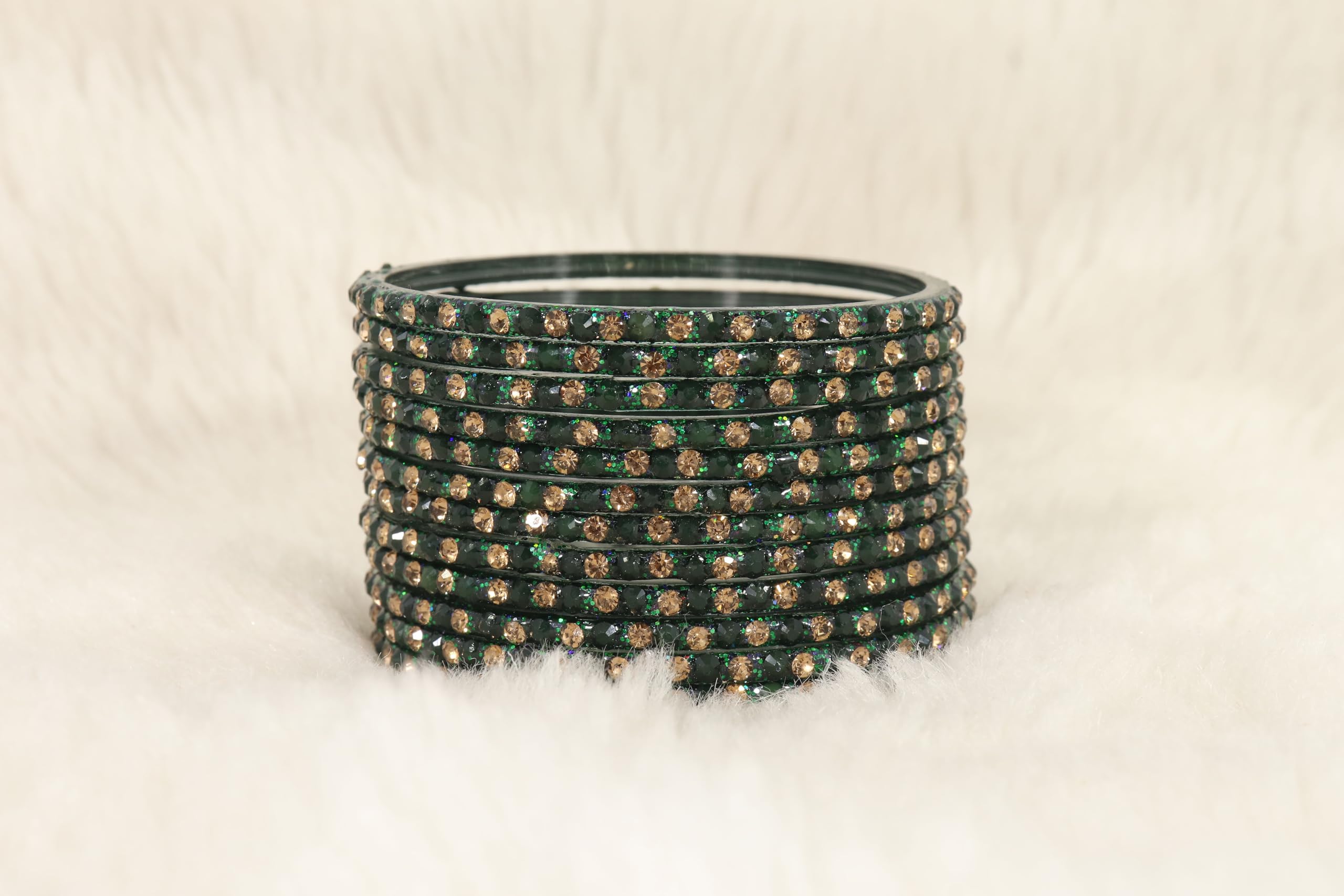 LAVAZZA Stylish Green Glass Bangles Set For Girls with Zircon Stone | Fancy Women's Bangles | Glass Bangles | Beautiful Bangles | Fashion Jewellery | Chudi Set- Pack of 12, (LV_KS1-LalPari-Kai-2.8) 1