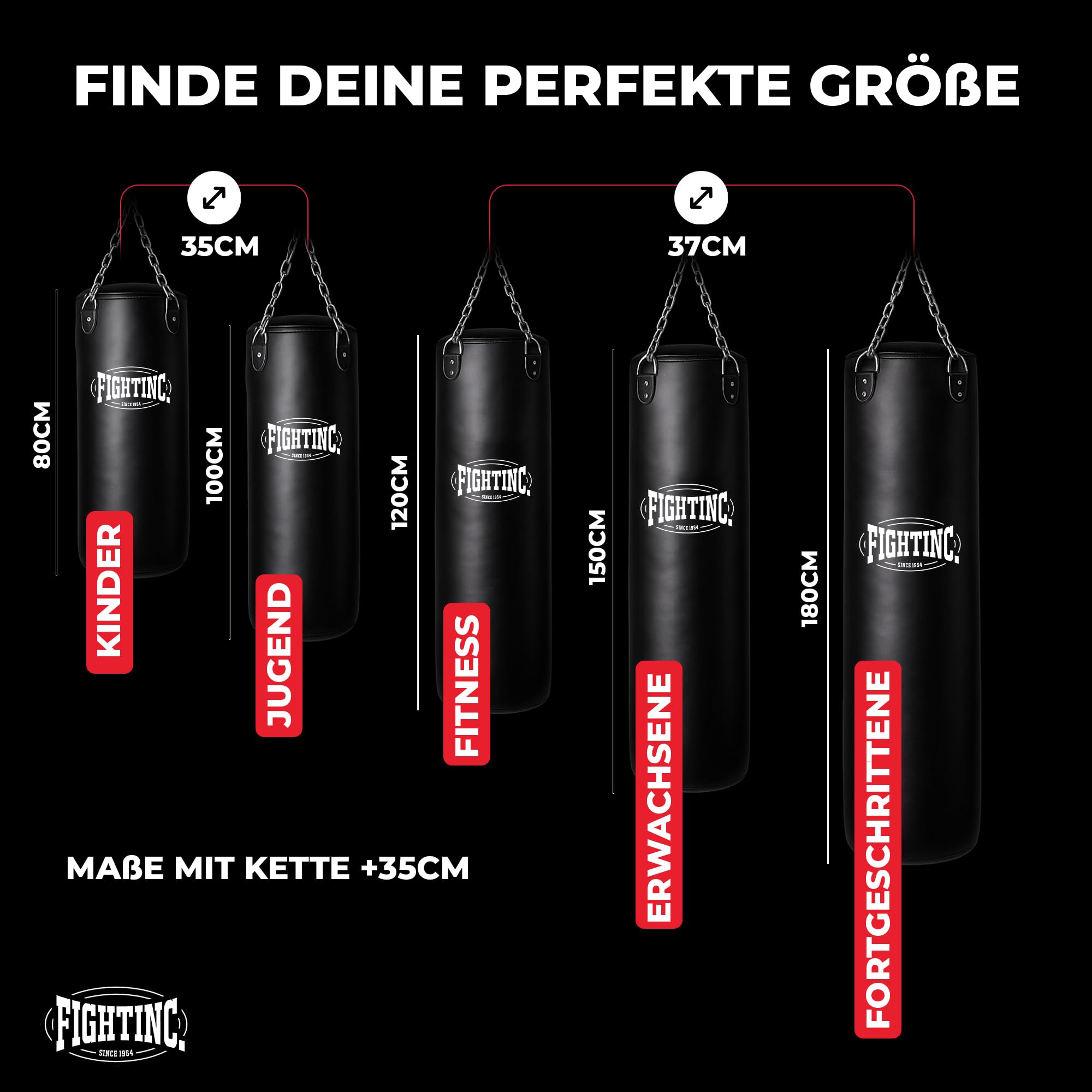 Boxsack Classic GEFÜLLT/UNGEFÜLLT/MIT FÜLLUNG 80 100 120 150 180 cm bis 55kg ideal für Jugend & Erwachsene Kampfsport Training 40 50 60kg