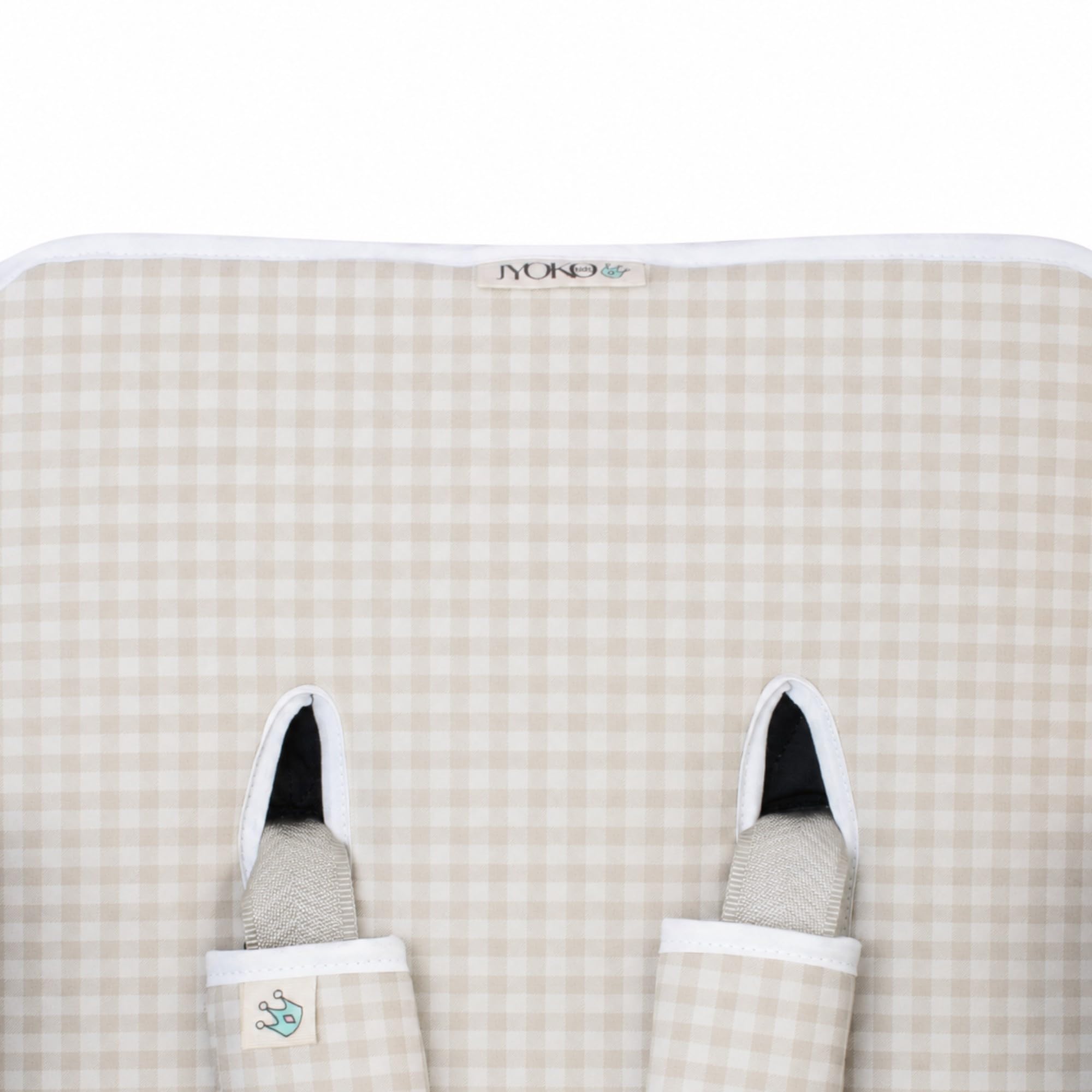 JYOKO KIDS Colchoneta Universal para Cochecito de Bebé y Silla de Paseo Infantil + Protector de Arnés Elaborados en Algodón + Espuma + Tejido 3D Transpirable (Gold Vichy)