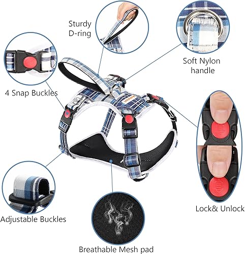 Miniatura 6 de BABYLTRL Arnés sin tirones para perro, con correa y cuello, arnés ajustable de chaleco reflectante Oxford sin estrangulamiento, arnés suave para