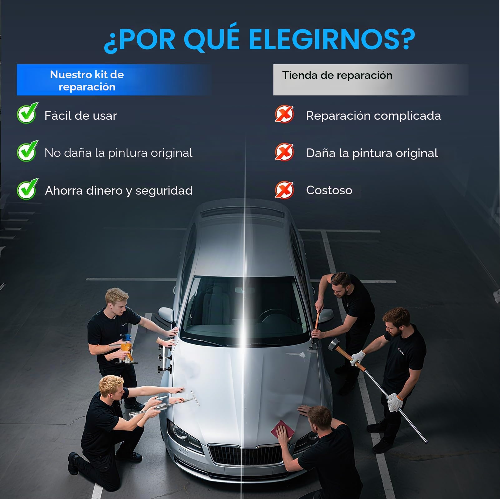 Kit Extractor Abolladuras Coche 120Pcs con Pistola de Pegamento, Extractor, Martillo y Ventosas, Kit de Reparación de Abolladuras sin Pintura para Coches, Motos y Electrodomésticos Metálicos