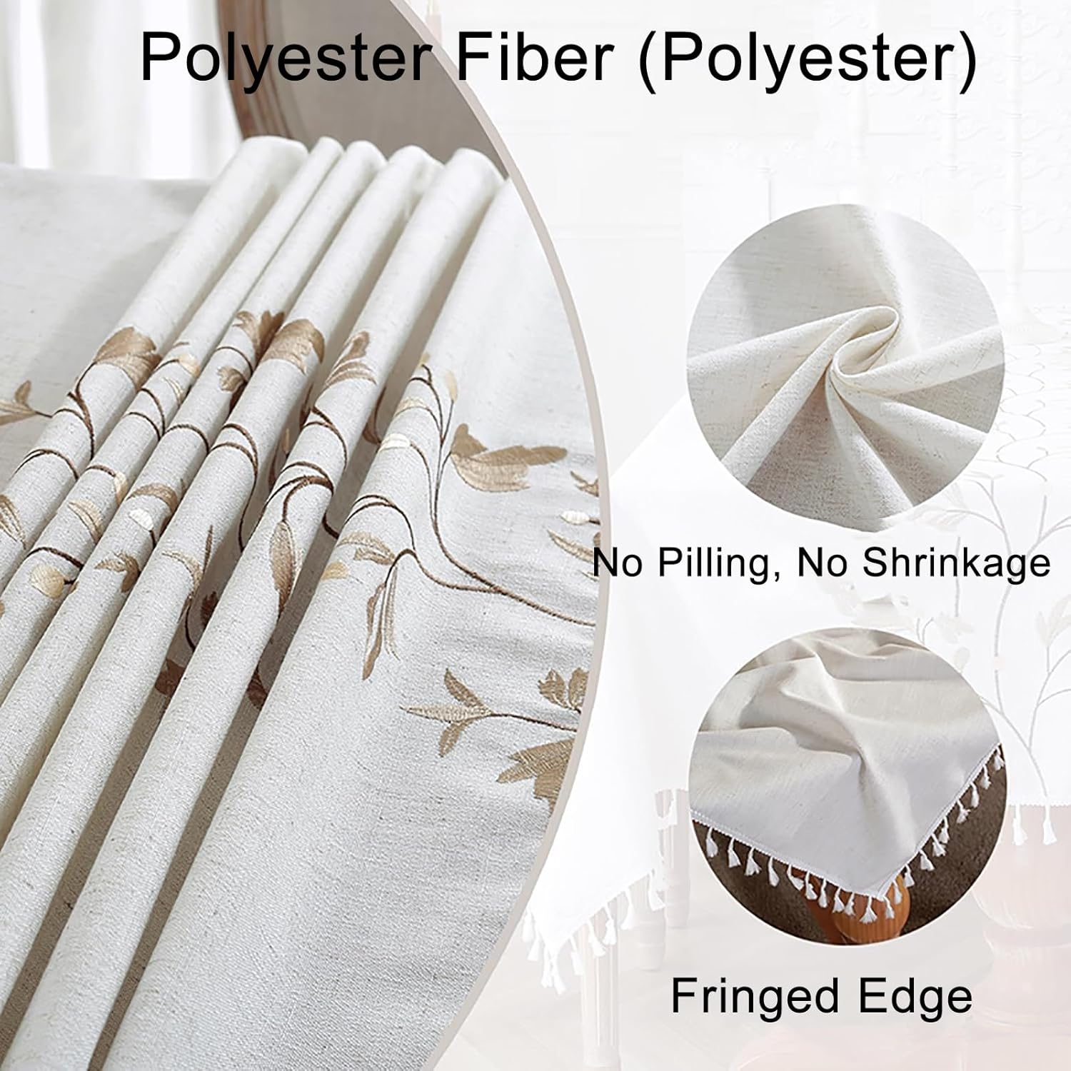 Polyester Fabric Table Skirt, with Tassel Edges, Embroidery Design Desk Skirt, Simple and Refreshing, for Dining Table and Tea Table(140x240cm/55.1x94.4in)