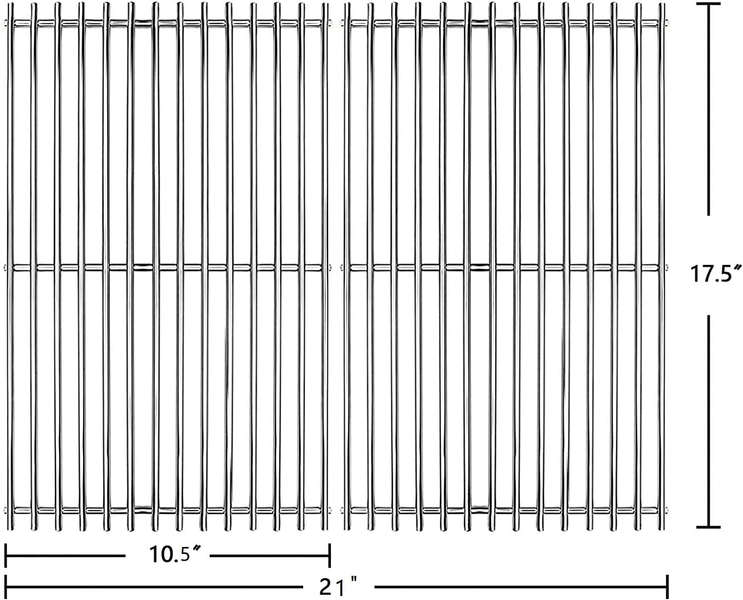 Hongso 17.5" Solid SUS304 Grill Grates Replacement Parts for Weber Spirit 200 Series, Spirit E-210 S-210, Spirit II 210 Series (2017 and Newer) Gas Grills with Front-Mounted Control Panels, 7637
