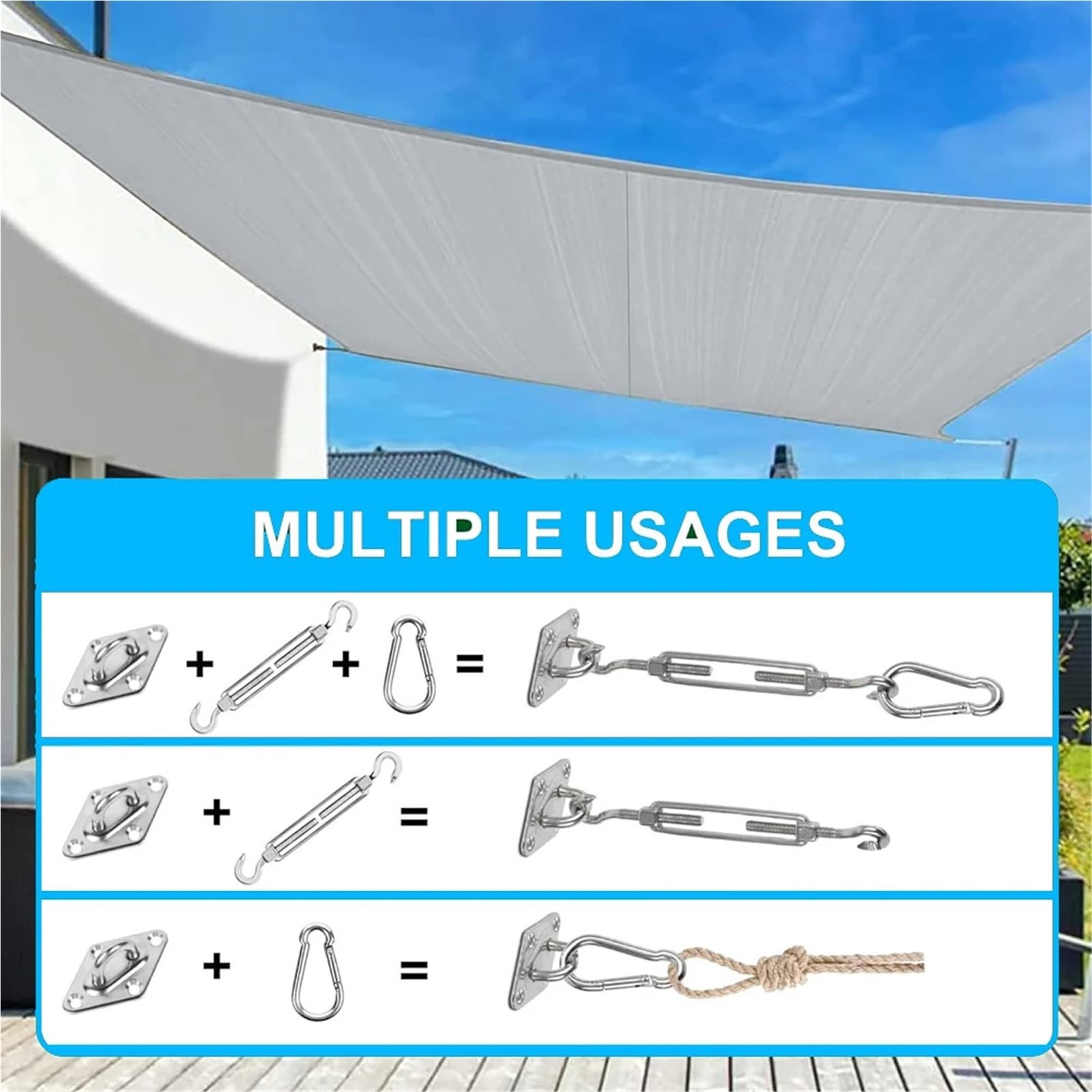 Sonnensegel Befestigung Set Edelstahl-Sonnenschutz-Segel-Installations-Befestigungsset Hochleistungs-Campingzelt-Hardware-Kit for Hausgarten-Sonnenschutz-Befestigungswerkzeuge(2Set)