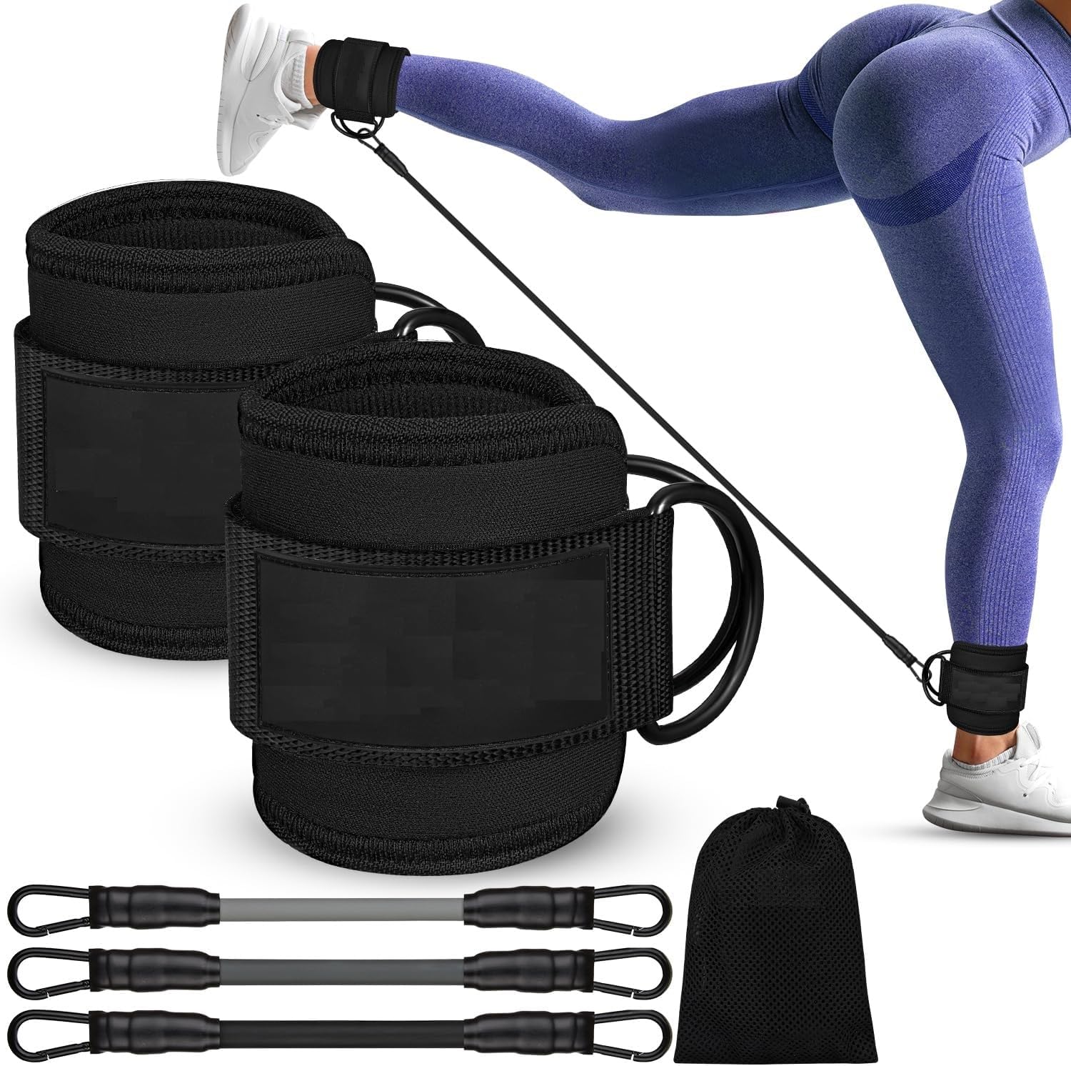 Leosportz Natural Rubber Ankle Resistance Bands|for Working Out with Cuffs|Leg Butt Training Workout Equipment for Kickbacks Hip Gluteus Training Exercises (Ankle Straps with Resistance Bands)