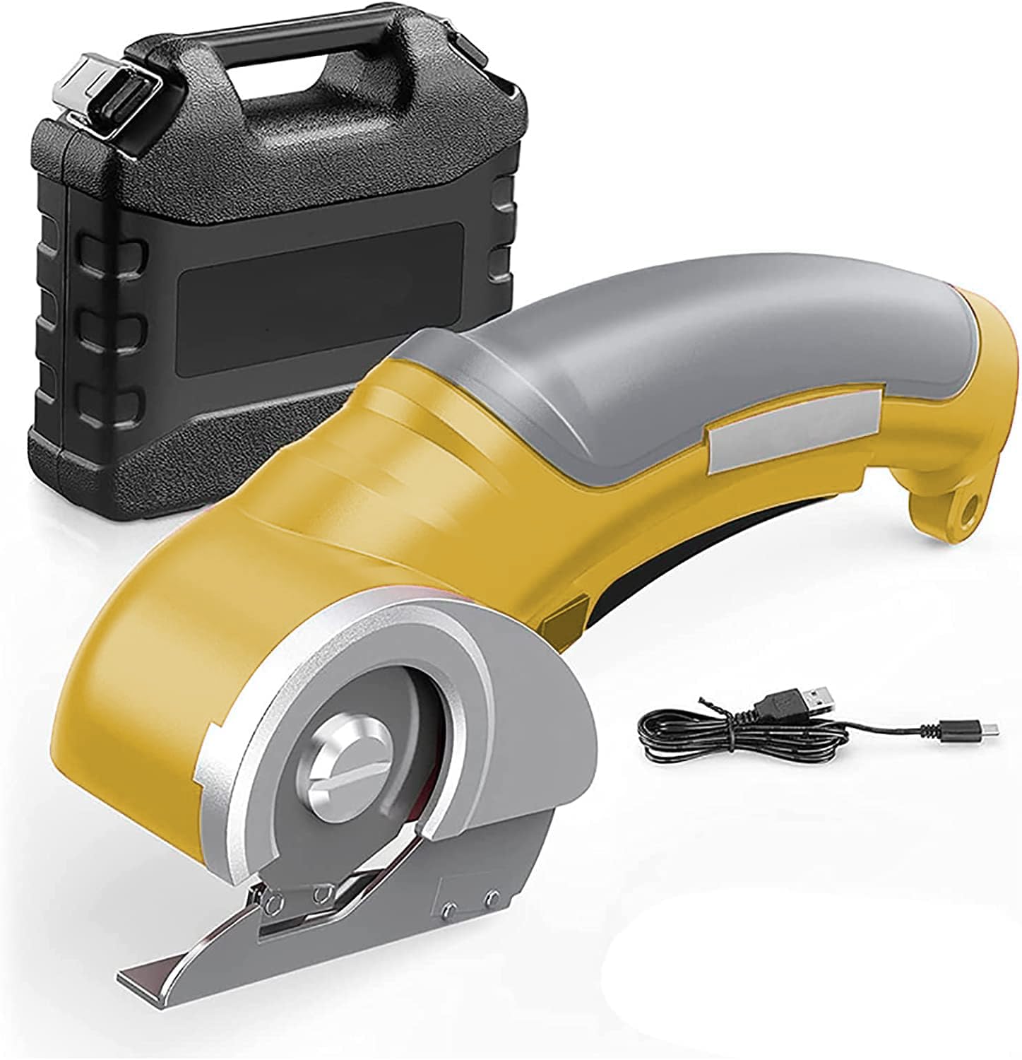 FHRKA Electric Scissors Cloth and Cardboard, 2000mAh Cordless Handheld Round Scissors Rotary, Rechargeable Leather Fabric Cutting Tool (Yellow)