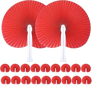 Folding Paper Hand Fans 20pcs for Boys and Girls, Red Decorative | Personalizable Drawing or Writing Surface, Lightweight Plastic and Paper Build, Cooling Airflow for Picnics Travel