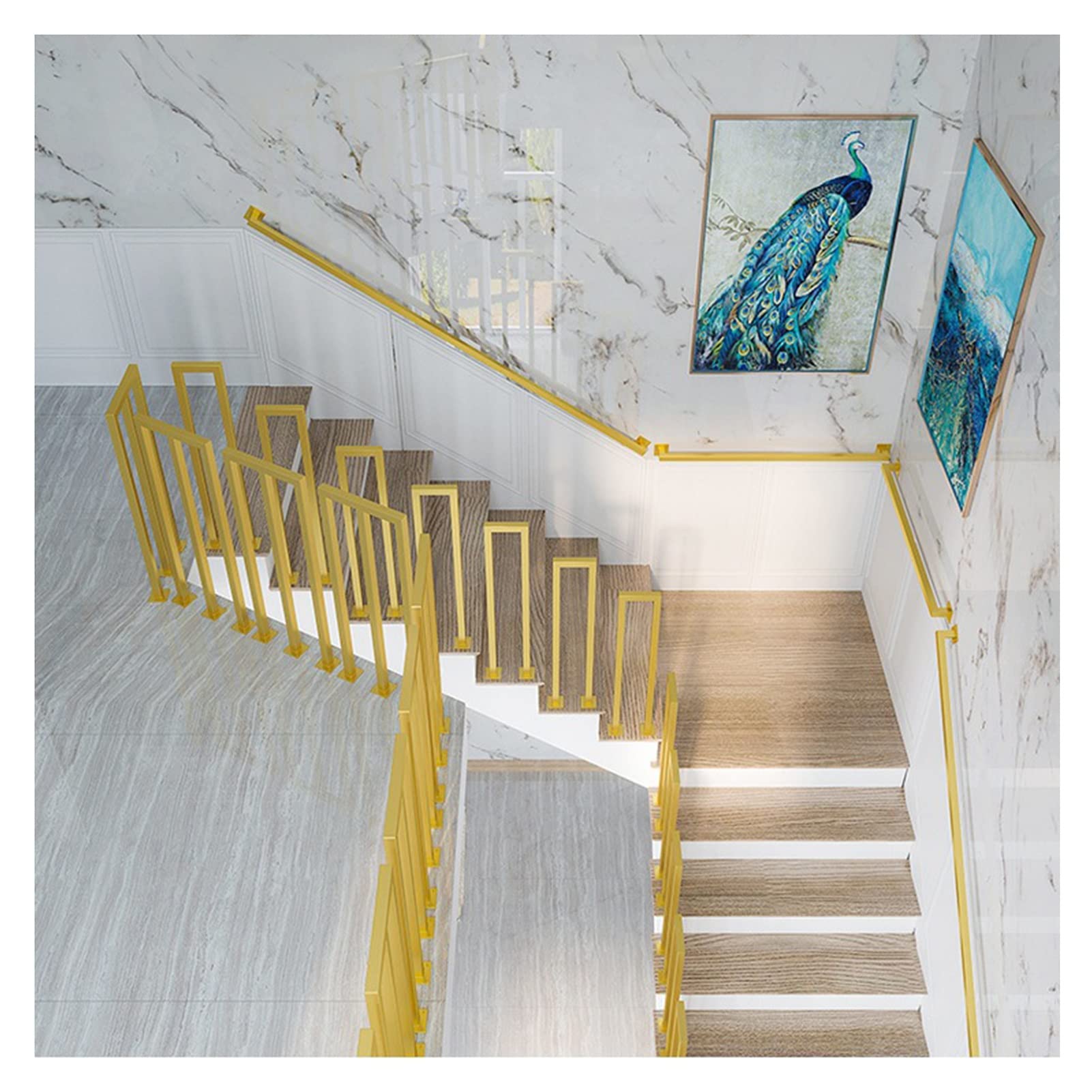 LWJSOCP Nordic Modern Iron Stair Balusters - Anti-Slip Safety Handrails for Indoor/Outdoor Use 95cm Height Ideal for Family Villas Lofts Decks & Corridors (Gold)