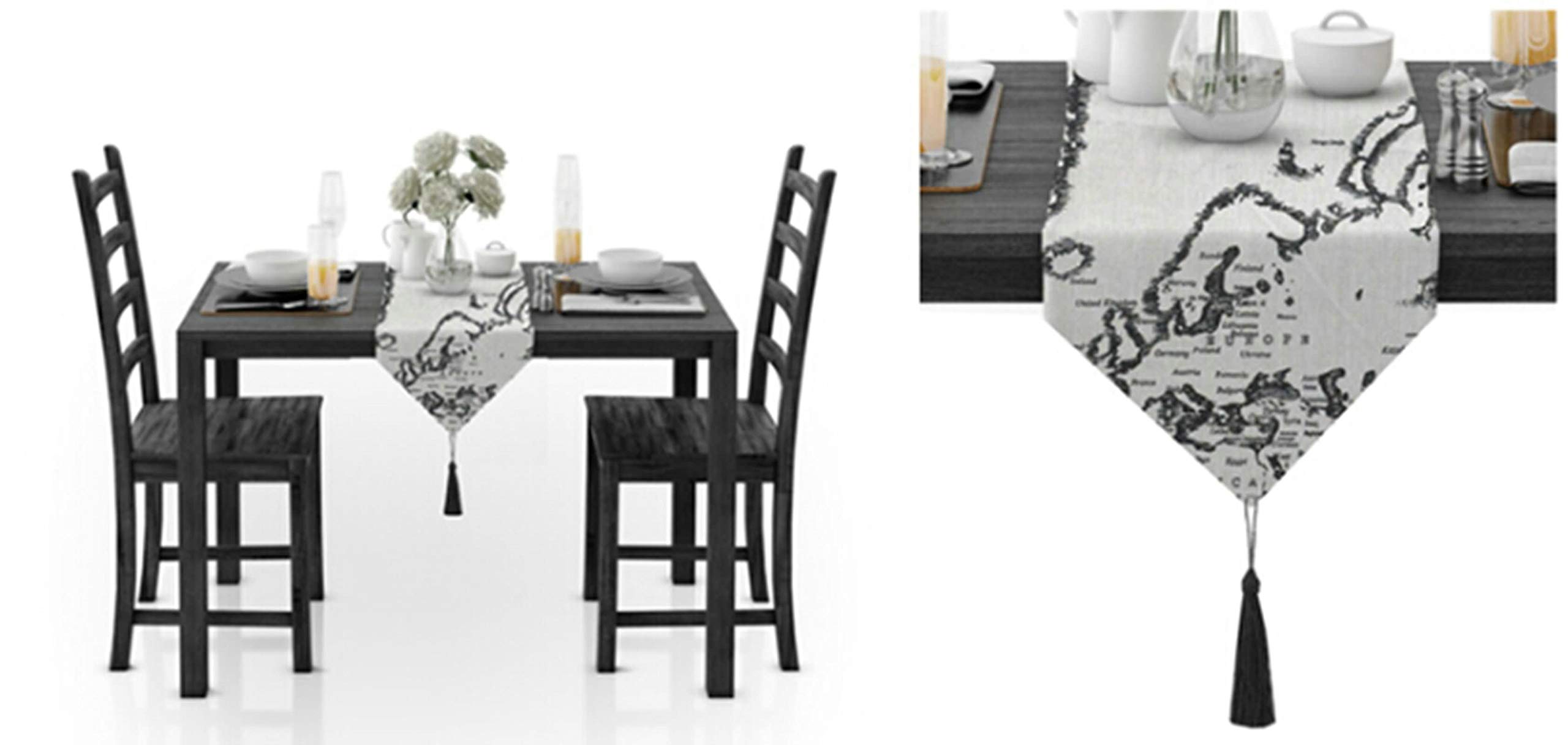 Aeici Camino de mesa de algodón lavable con patrón de mapa, camino de mesa de comedor, decoración de 30 x 188 cm, camino de mesa de café para sala de estar, gris y negro