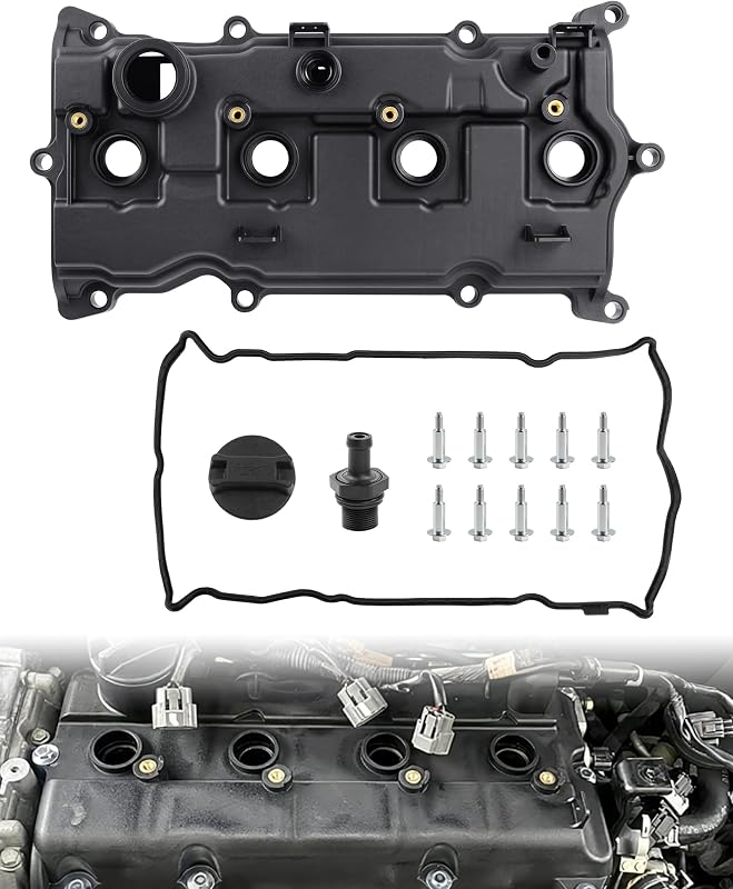 Tampa de válvulas Reeoutdoor com junta, parafusos, tampa de óleo e vedação do tubo de vela para motor Nissan QR25DE/QR25DER 2.5L – Kit