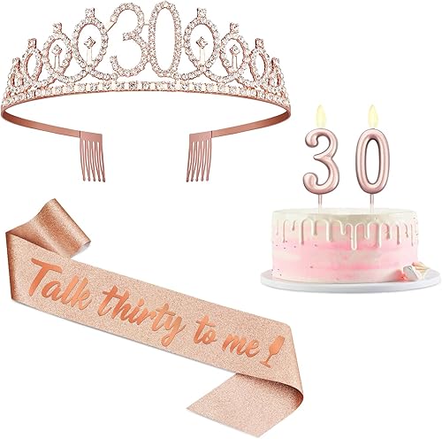 30th Birthday Decoration for Her with Rose Gold Sash - 30th Birthday Gifts For Her
