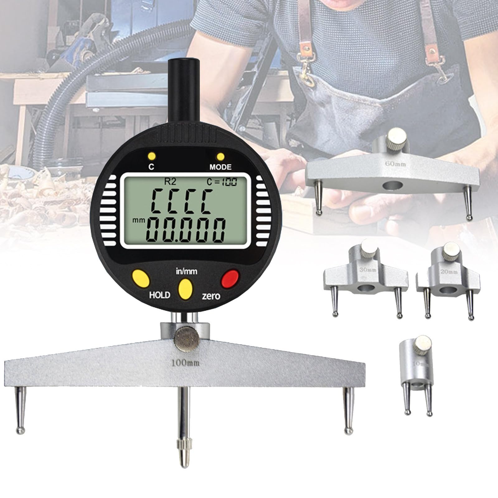 Elektrischer digitaler Radiusmesser, LCD-Digitalanzeige für Radiusmesser, mit 10/20/30/60/100-mm-Messzangen und Datenübertragungsfunktion