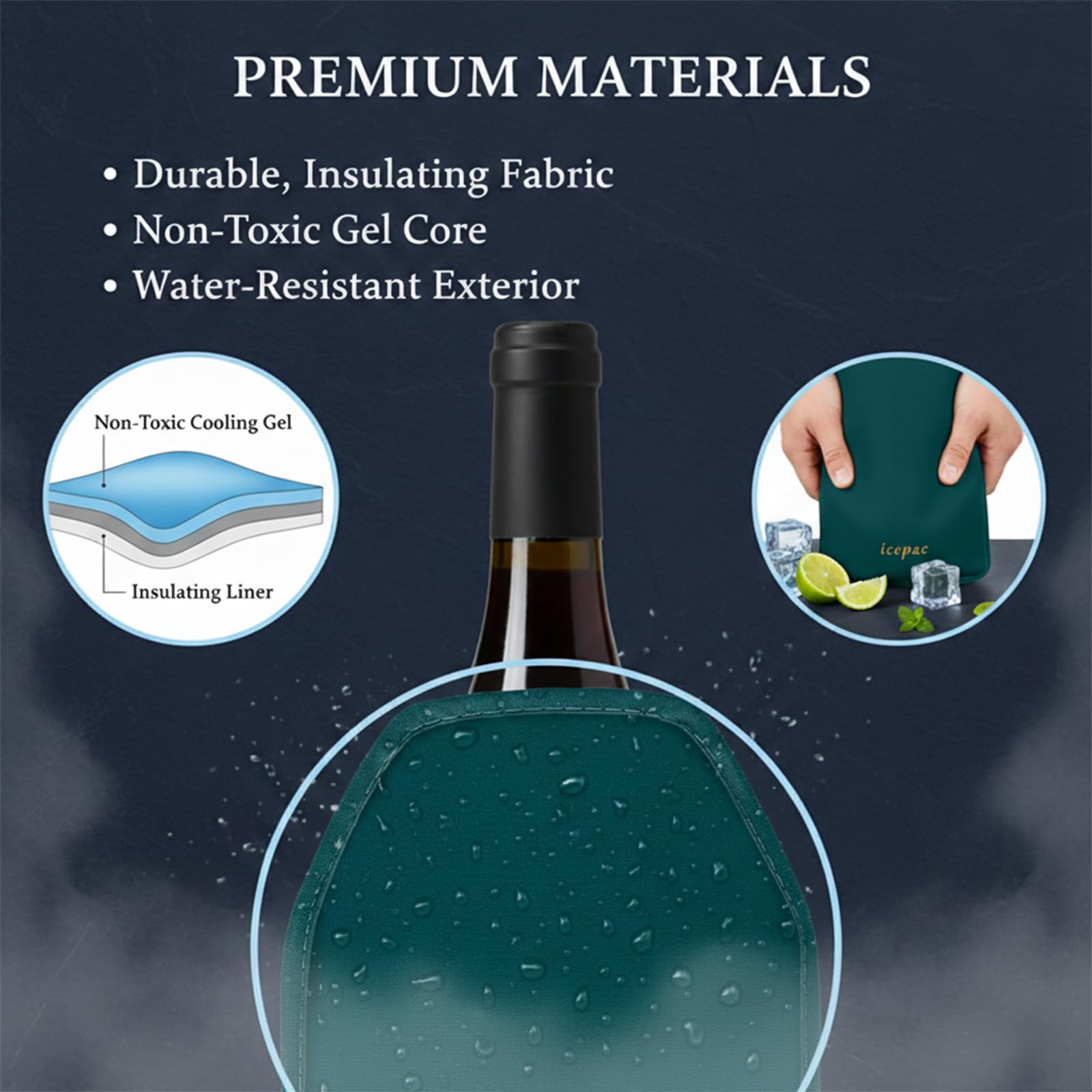 Wine Cooler Sleeve, Wine Bottle Gel Cooler Sleeve Freezer Chiller, Long Lasting Keep Wine Cool and Chill Sleeve for Prosecco Champagne Beer Wine Bottles(1PCS Blackish green) — Amazon image 6